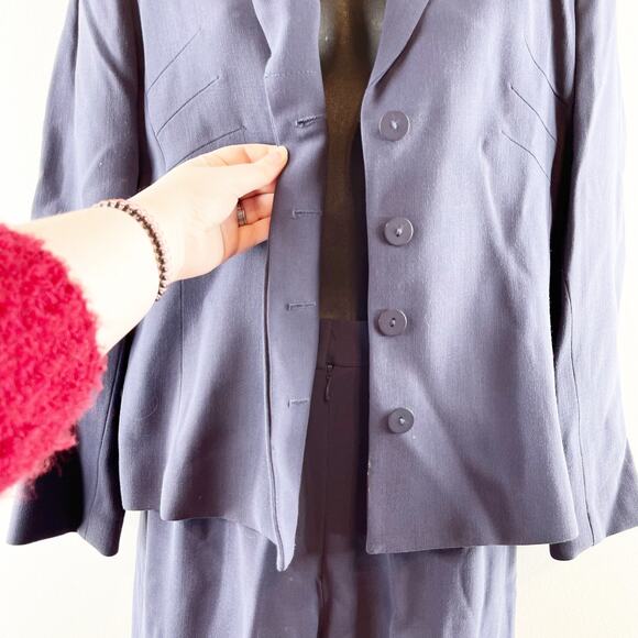 John Meyer Two Piece Wool Blend Pant Suit Blazer Wide Leg Trousers Navy Blue - Picture 16 of 16